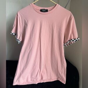 Pink T-Shirt with Checkered Sleeves